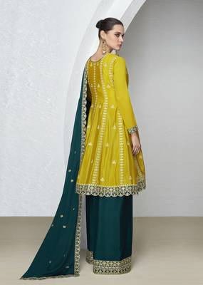 Art Silk Sequins Embroidery Kurta Palazzo Set with Dupatta for Women  3