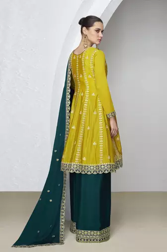 Trendmalls Art Silk Sequins Embroidery Kurta Palazzo Set with Dupatta for Women 