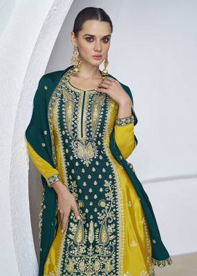 Art Silk Sequins Embroidery Kurta Palazzo Set with Dupatta for Women  4