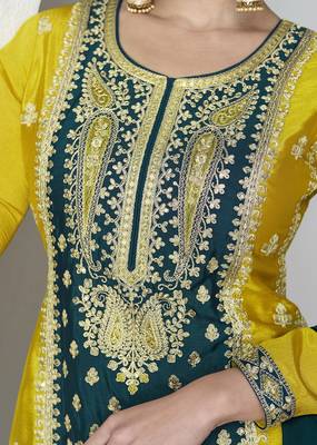 Art Silk Sequins Embroidery Kurta Palazzo Set with Dupatta for Women  5