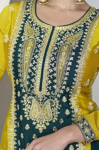 Trendmalls Art Silk Sequins Embroidery Kurta Palazzo Set with Dupatta for Women 