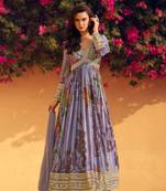 Purple embroidered chinon free size anarkali suit