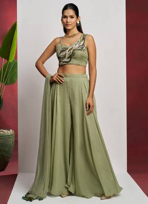 Sea green georgette khatli work western sharara 1