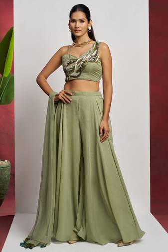 Sea green georgette khatli work western sharara