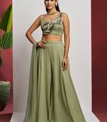 Sea green georgette khatli work western sharara