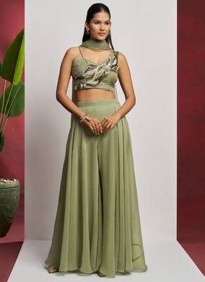 Sea green georgette khatli work western sharara 2