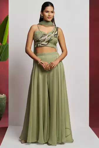 Sea green georgette khatli work western sharara