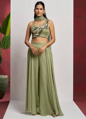 Sea green georgette khatli work western sharara 3