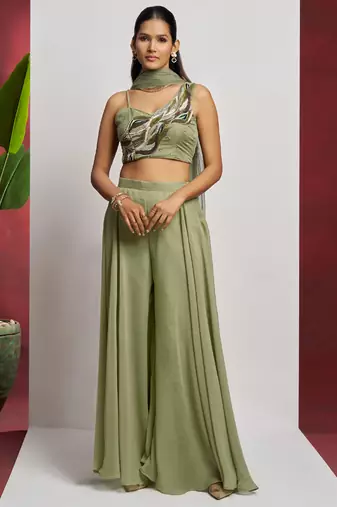 Sea green georgette khatli work western sharara