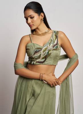 Sea green georgette khatli work western sharara 4