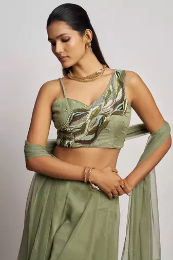 Sea green georgette khatli work western sharara
