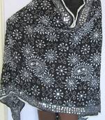 Black White Hand Embroidered Phulkari Dupatta Stole Shawl