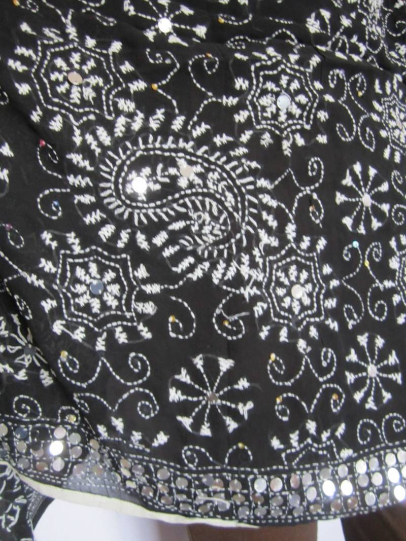 Black White Hand Embroidered Phulkari Dupatta Stole Shawl