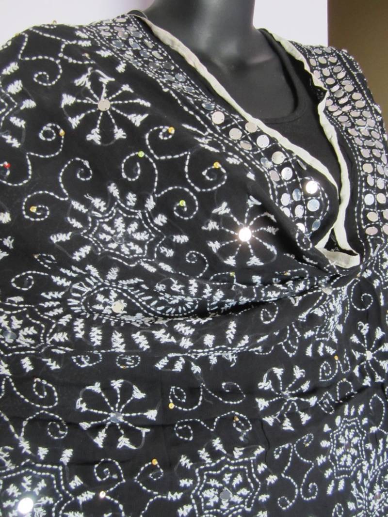 Black White Hand Embroidered Phulkari Dupatta Stole Shawl