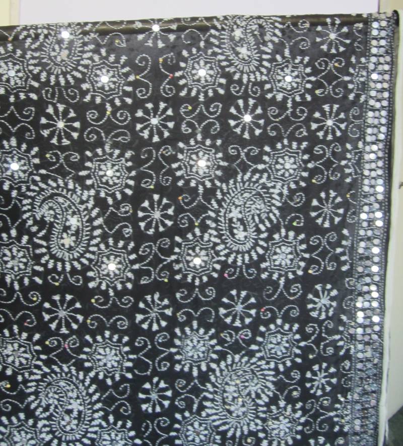 Black White Hand Embroidered Phulkari Dupatta Stole Shawl