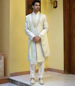 Green embroidered mirror work cotton silk zahid sherwani (mint green)