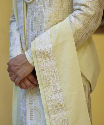 Green embroidered mirror work cotton silk zahid sherwani (mint green) 4