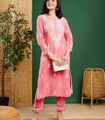Hand embroidered peach rayon lucknowi chikankari  kurta set