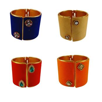 Free size brass 4 multi color kundan stud bracelet combo 1