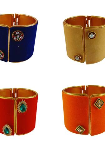 Free size brass 4 multi color kundan stud bracelet combo