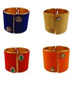 Free size brass 4 multi color kundan stud bracelet combo