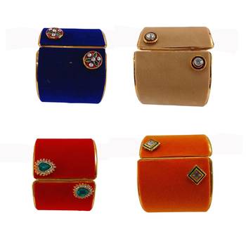 Free size brass 4 multi color kundan stud bracelet combo 3