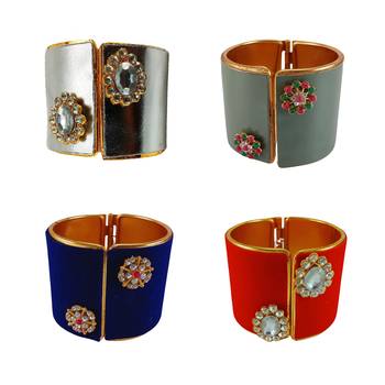 Free size brass 4 multi color kundan stud bracelet combo 1