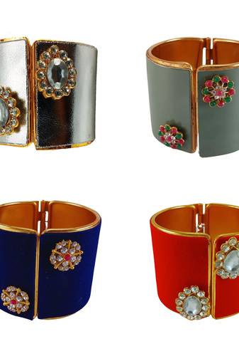 Free size brass 4 multi color kundan stud bracelet combo