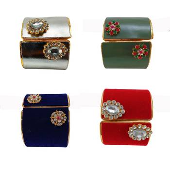 Free size brass 4 multi color kundan stud bracelet combo 3