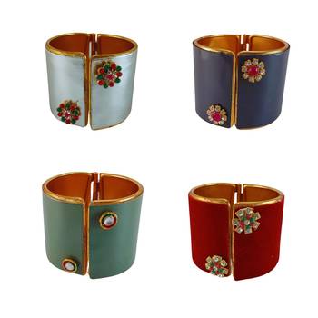 Free size brass 4 multi color kundan stud bracelet combo 1