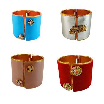 Free size brass 4 multi color kundan stud bracelet combo 1