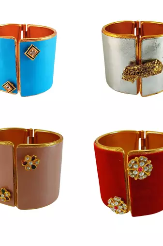 Free size brass 4 multi color kundan stud bracelet combo