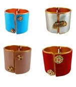 Free size brass 4 multi color kundan stud bracelet combo