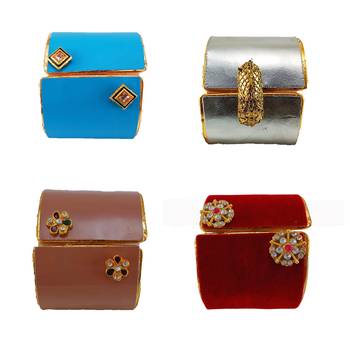 Free size brass 4 multi color kundan stud bracelet combo 3