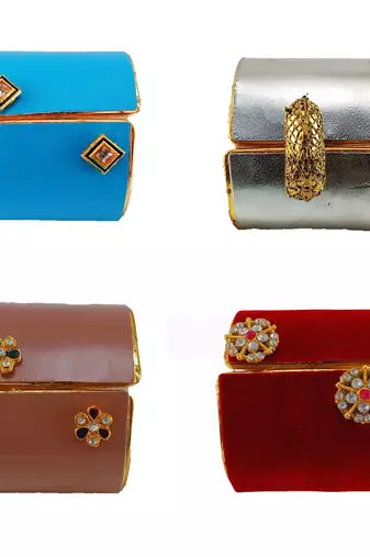Free size brass 4 multi color kundan stud bracelet combo