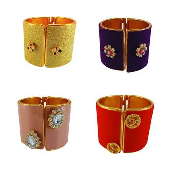 Free size brass 4 multi color kundan stud bracelet combo 1