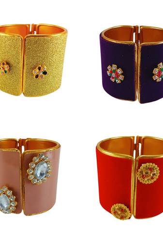 Free size brass 4 multi color kundan stud bracelet combo