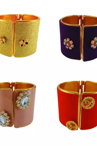 Free size brass 4 multi color kundan stud bracelet combo