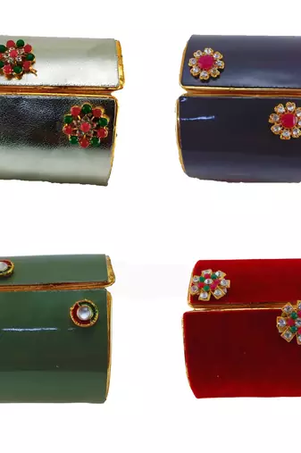 Free size brass 4 multi color kundan stud bracelet combo