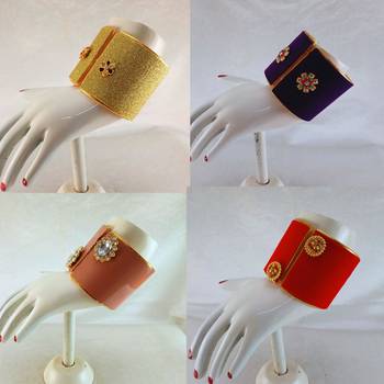 Free size brass 4 multi color kundan stud bracelet combo 2
