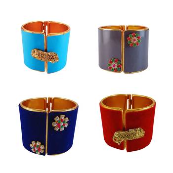 Free size brass 4 multi color kundan stud bracelet combo 1