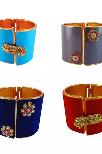 Free size brass 4 multi color kundan stud bracelet combo
