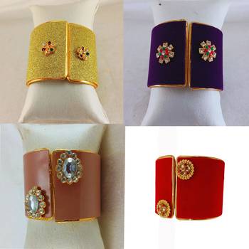 Free size brass 4 multi color kundan stud bracelet combo 3