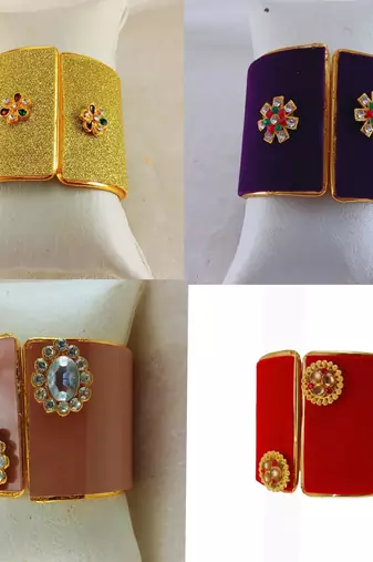 Free size brass 4 multi color kundan stud bracelet combo