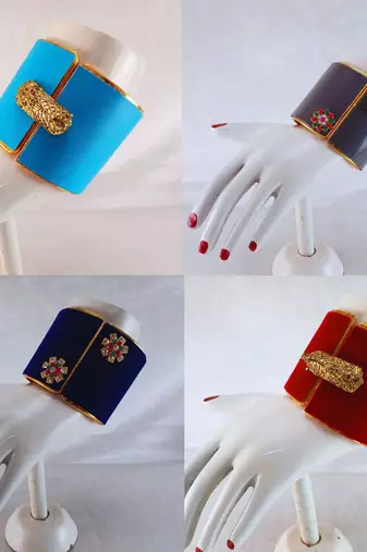 Free size brass 4 multi color kundan stud bracelet combo