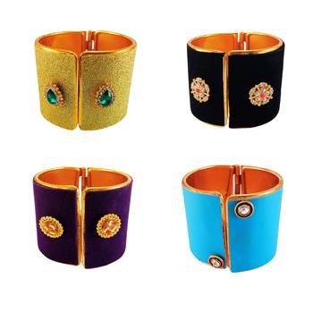 Free size brass 4 multi color kundan stud bracelet combo 1