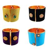 Free size brass 4 multi color kundan stud bracelet combo