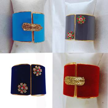Free size brass 4 multi color kundan stud bracelet combo 3