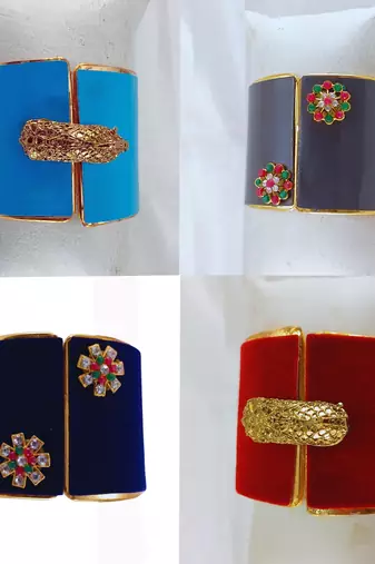 Free size brass 4 multi color kundan stud bracelet combo