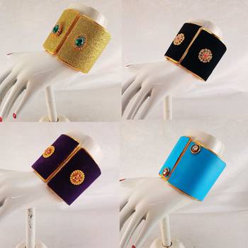 Free size brass 4 multi color kundan stud bracelet combo 2